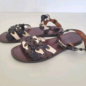Coach Womens Braided Flat Sandals Brown White Black Size 5C Leather